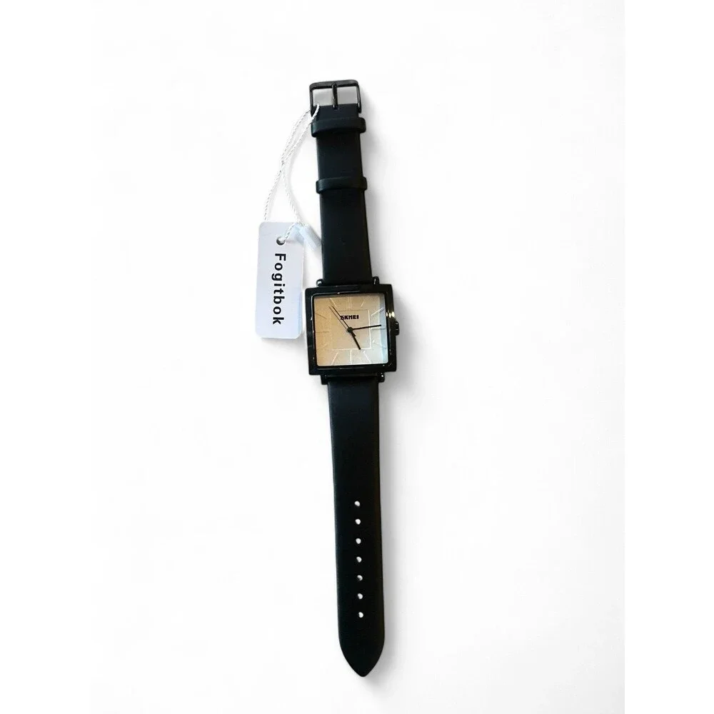 SKMEI Dress Watch Men Quartz Business Square Wristwatch 2032 Black Leather Band